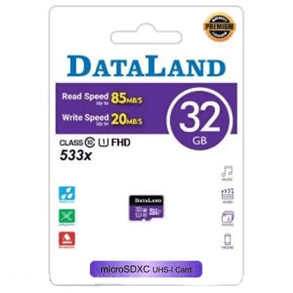 کارت حافظه 32 گیگابایت DataLand | کارت حافظه 32 گیگ | کارت حافظه 32 گیگابایت | 32 گیگ | 32 GB | 32GB Micro SD | کارت حافظه | کارت حافظه میکرو اس دی | میکرو اس دی | MICRO SD | Micro-SD | حافظه مخصوص دوربین | میکرو اس دی ویژه دوربین